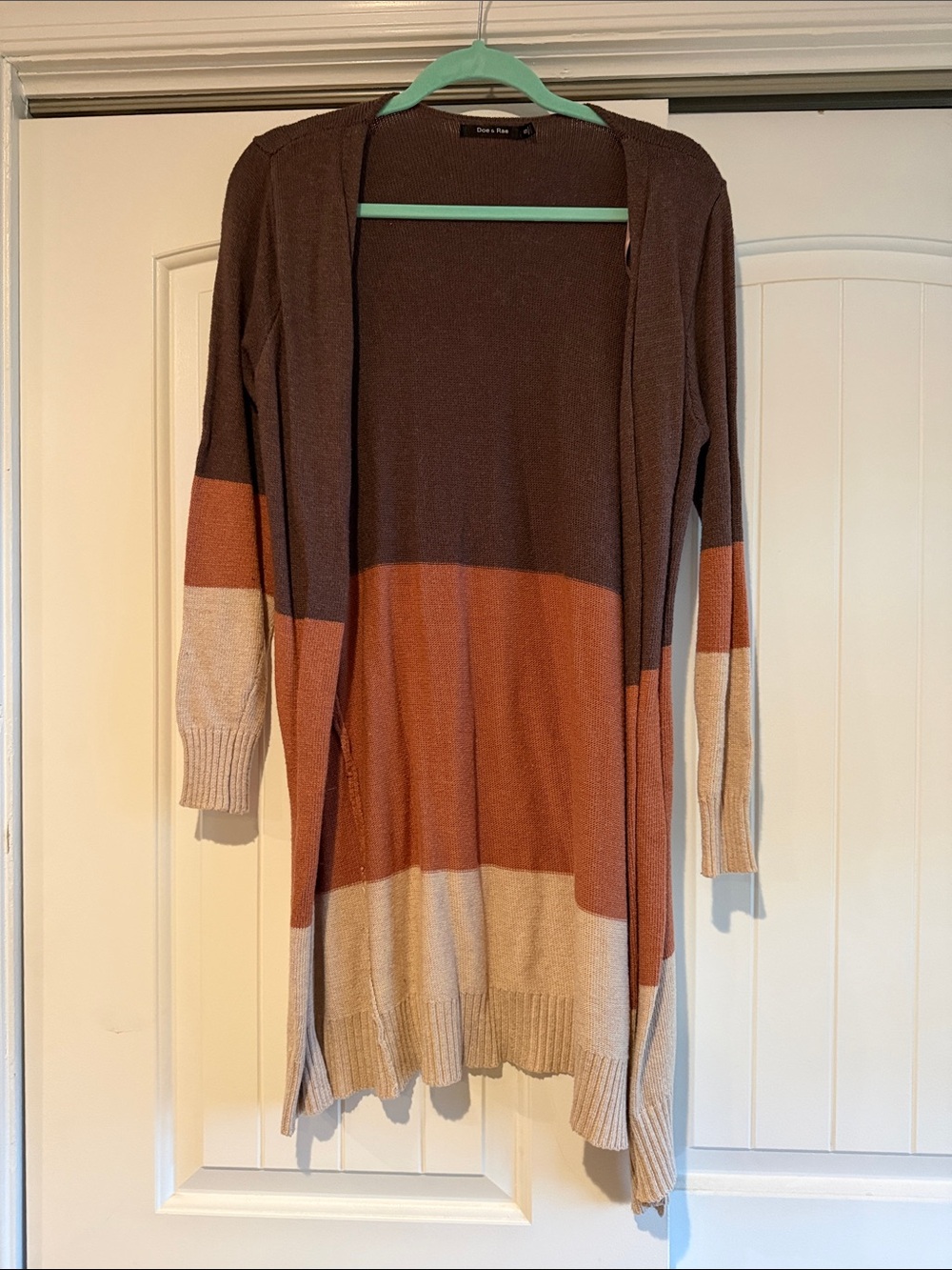 Doe & Rae Brown, Copper & Cream Colorblock Open-Front Duster Cardigan